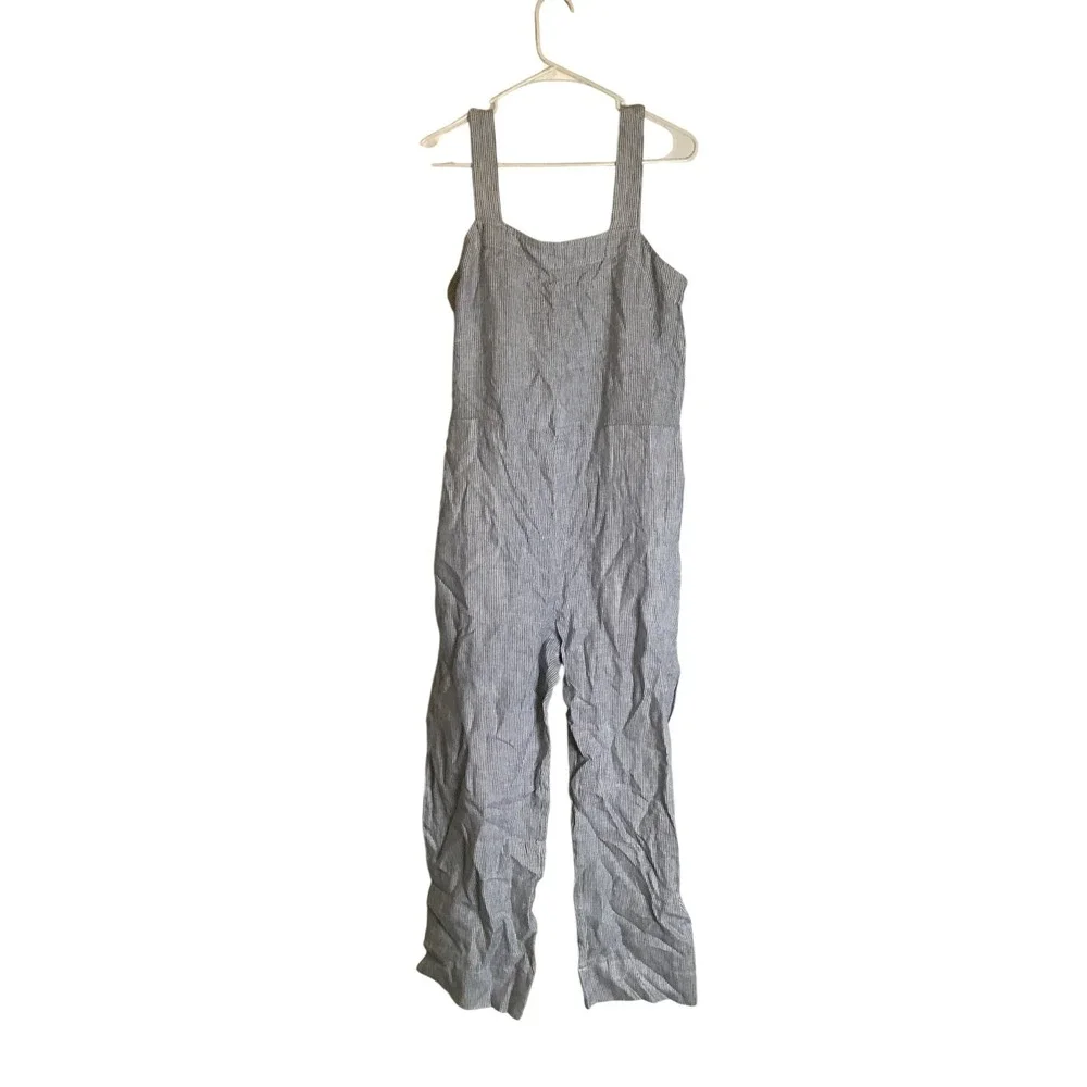 Quince Women's Chambray Stripe European Linen Square Neck Jumpsuit Size M NWT